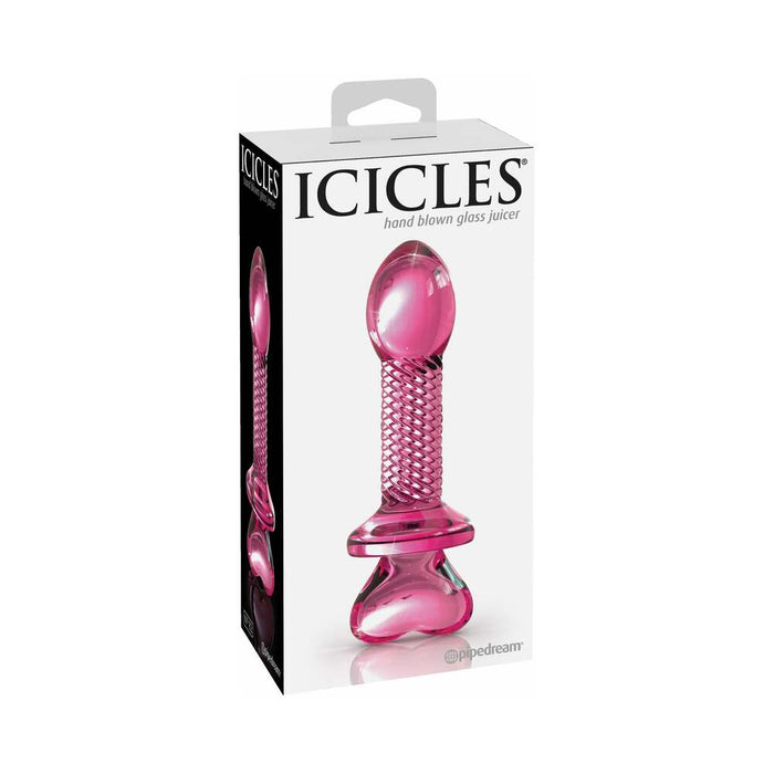 Pipedream Icicles No. 82 Glass Juicer Textured Dildo With Heart-Shaped Base Pink
