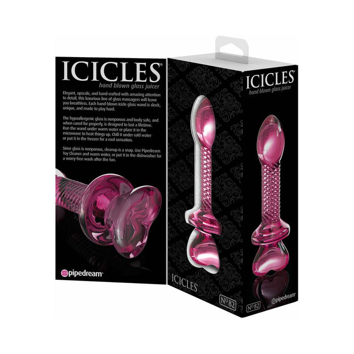 Pipedream Icicles No. 82 Glass Juicer Textured Dildo With Heart-Shaped Base Pink