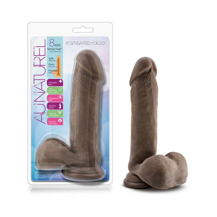 Blush Au Naturel 8 in. Posable Dual Density Dildo with Balls & Suction Cup Brown