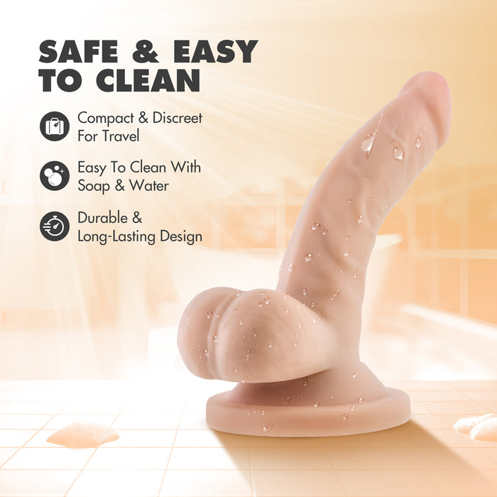 Dr. Skin Mini Cock Realistic 4 in. Dildo with Balls Beige