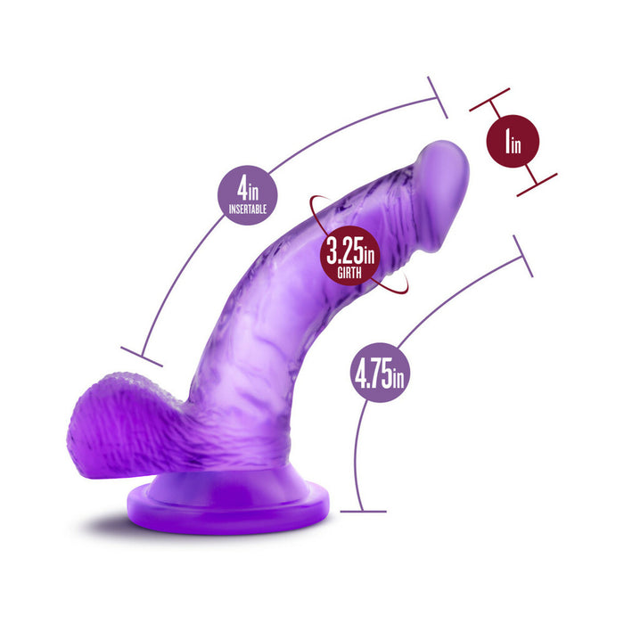 Naturally Yours 4 in. Mini Cock Realistic Dildo with Balls Purple