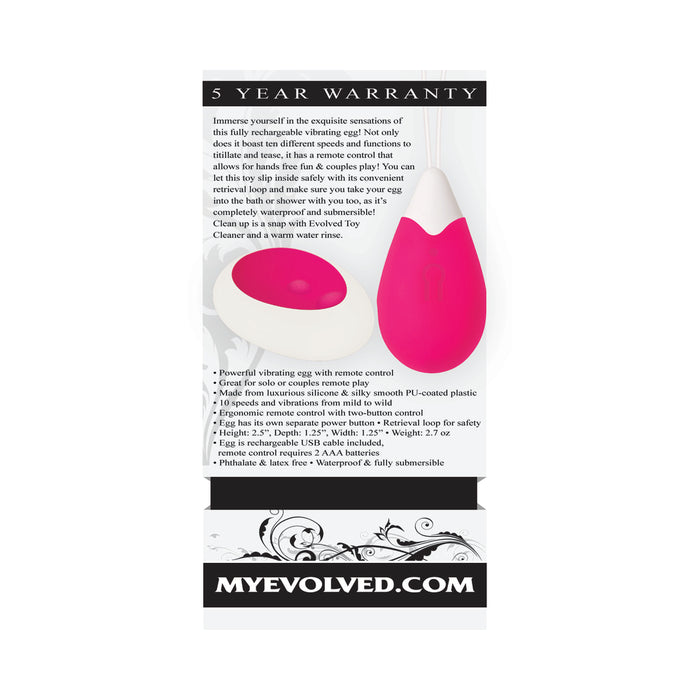 Evolved Rechargeable Remote-Controlled Silicone Egg Vibrator Pink