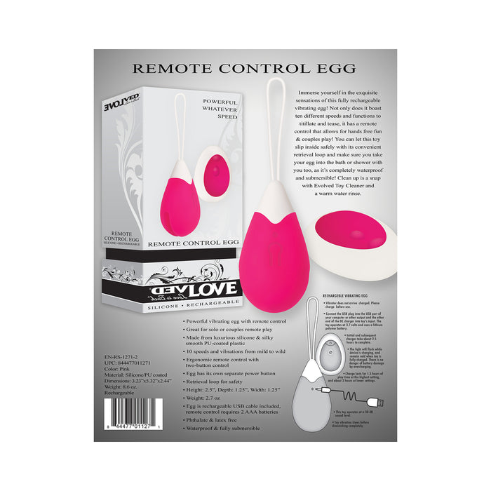 Evolved Rechargeable Remote-Controlled Silicone Egg Vibrator Pink