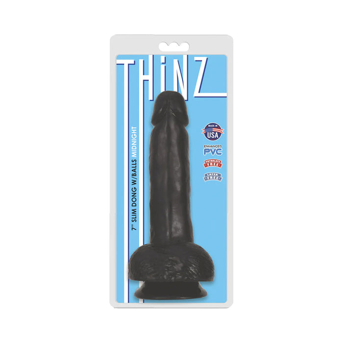 Curve Toys Thinz 7 in. Slim Dildo with Balls & Suction Cup Midnight