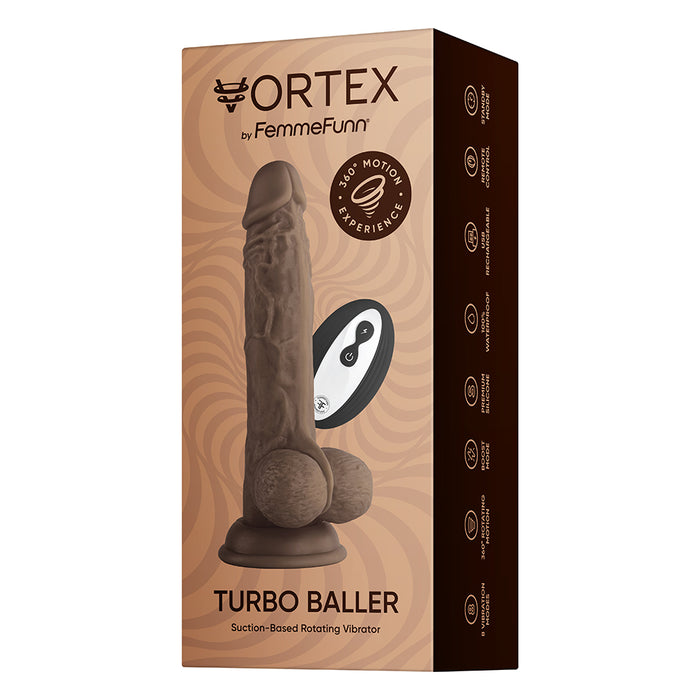 FemmeFunn Vortex Turbo Baller 2.0 8.25 in. Vibrating Rotating Dildo Brown