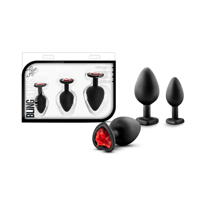 Blush Luxe 3-Piece Bling Plug Training Kit with Red Gem Base Black