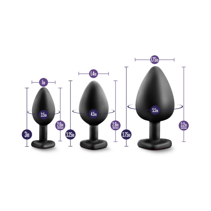 Luxe 3-Piece Bling Plug Training Kit with Red Gem Base Black