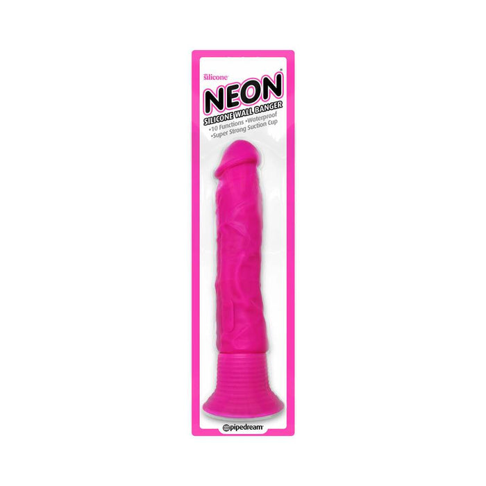 Pipedream Neon Silicone Wall Banger 7.5 in. Realistic Vibrating Dildo With Suction Cup Pink