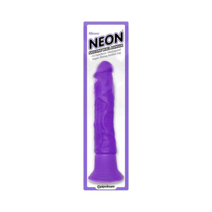 Pipedream Neon Silicone Wall Banger 7.5 in. Realistic Vibrating Dildo With Suction Cup Purple