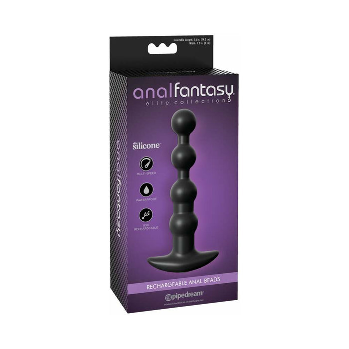 Pipedream Anal Fantasy Elite Collection Rechargeable Anal Beads Silicone Plug Black
