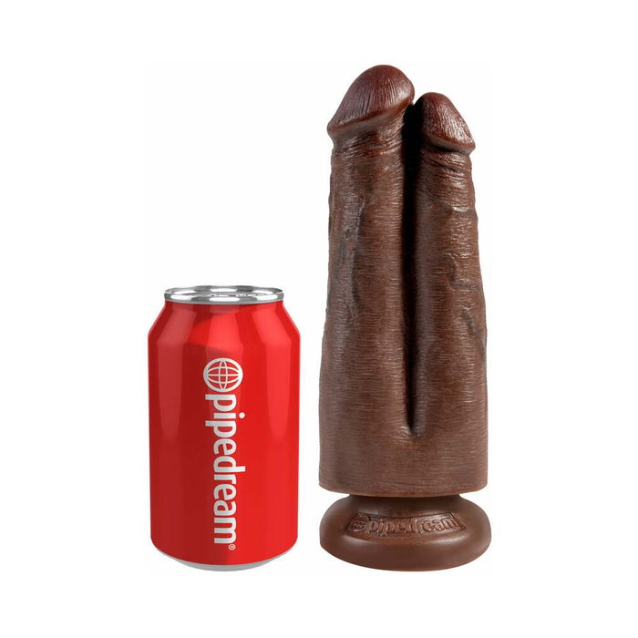 Pipedream King Cock 7 in. Two Cocks One Hole Dual Dildo With Suction Cup Brown