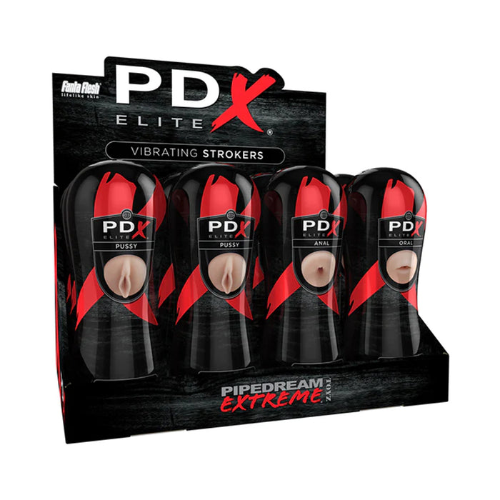 "PDX Elite Vibrating Stroker Display 12-Pack (Pussy, Anal & Oral)"