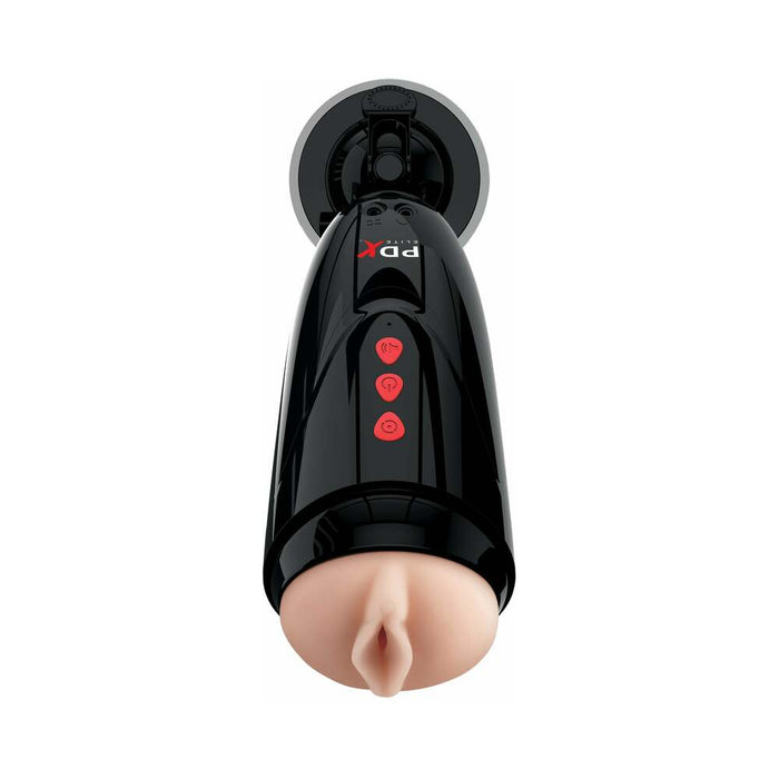 PDX Elite Dirty Talk Rechargeable Vibrating Starter Stroker With Hands-Free Suction Cup Beige/Black