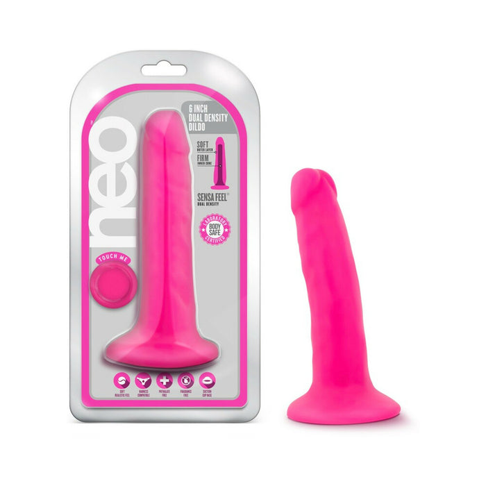 Blush Neo 6 in. Dual Density Dildo with Suction Cup Neon Pink