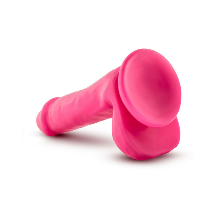 Blush Neo 6 in. Dual Density Dildo with Balls & Suction Cup Neon Pink