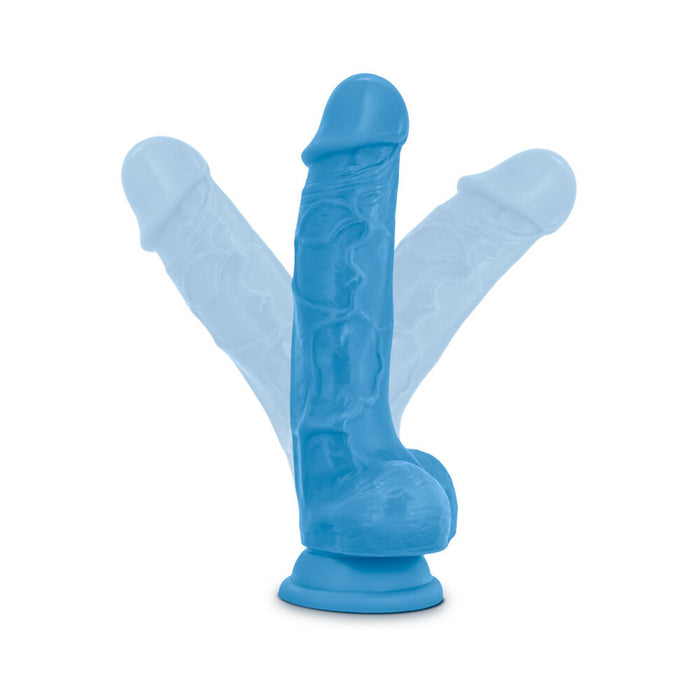 Blush Neo 7.5 in. Dual Density Dildo with Balls & Suction Cup Neon Blue