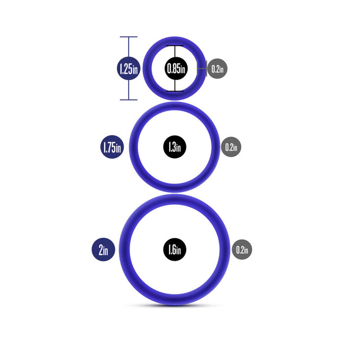 Blush Performance VS4 Pure Premium Silicone Cockrings 3-Pack Set Indigo