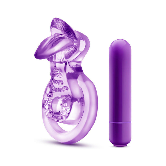 Blush Play with Me Lick It Vibrating Double Strap Cockring Purple