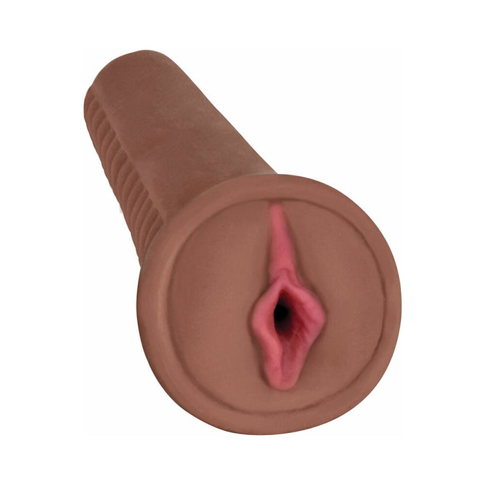 Curve Toys Mistress Perfect Pussy Angel Vibrating Stroker with Simulated Pubic Bone Brown
