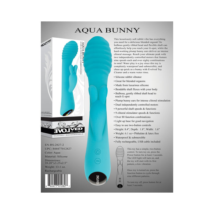 Evolved Aqua Bunny Rechargeable Silicone Rabbit Vibrator Teal