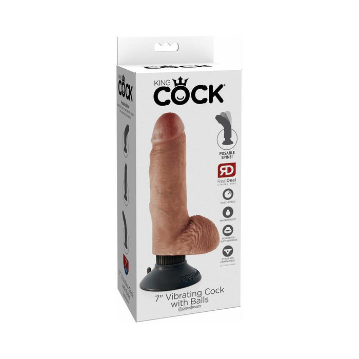 Pipedream King Cock 7 in. Vibrating Cock With Balls Poseable Suction Cup Dildo Tan
