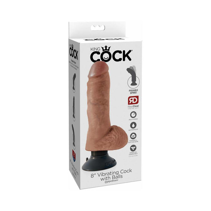 Pipedream King Cock 8 in. Vibrating Cock With Balls Poseable Suction Cup Dildo Tan