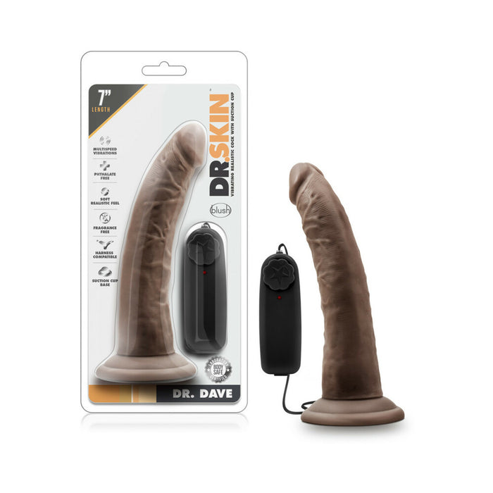 Blush Dr. Skin Dr. Dave Realistic 7 in. Vibrating Dildo with Suction Cup Brown