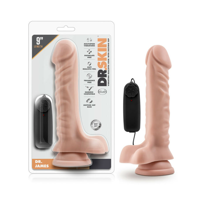 Blush Dr. Skin Dr. James Realistic 9 in. Vibrating Dildo with Balls & Suction Cup Beige