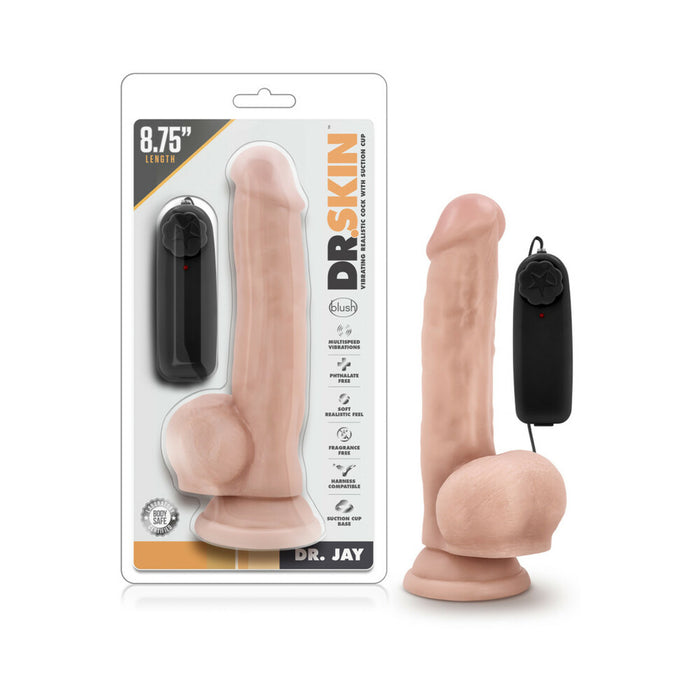 Blush Dr. Skin Dr. Jay Realistic 8.75 in. Vibrating Dildo with Balls & Suction Cup Beige