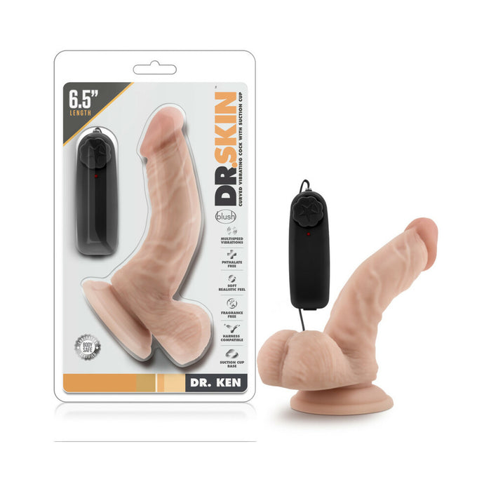 Blush Dr. Skin Dr. Ken Realistic 6.5 in. Vibrating Dildo with Balls & Suction Cup Beige
