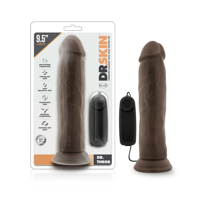 Blush Dr. Skin Dr. Throb Realistic 9.5 in. Vibrating Dildo with Suction Cup Brown