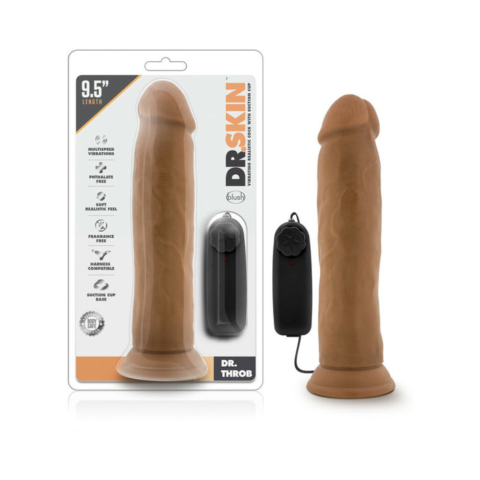 Blush Dr. Skin Dr. Throb Realistic 9.5 in. Vibrating Dildo with Suction Cup Tan