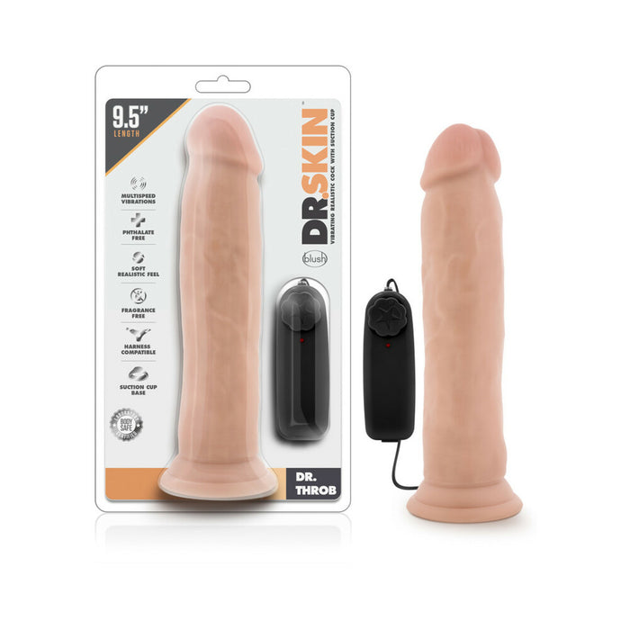 Blush Dr. Skin Dr. Throb Realistic 9.5 in. Vibrating Dildo with Suction Cup Beige