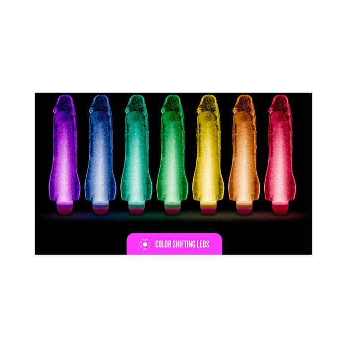 Blush Glow Dicks Molly Color Changing 8 in. Vibrating Dildo Glitter Purple