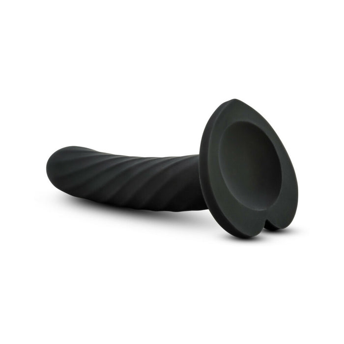 Temptasia Twist 5.5 in. Curved Dildo with Heart-Shaped Suction Cup Medium Black