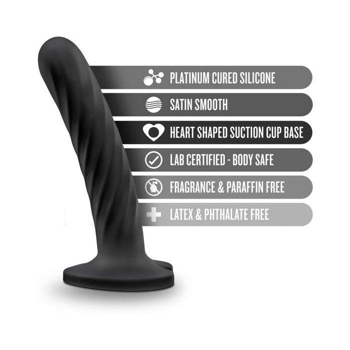 Temptasia Twist 5.5 in. Curved Dildo with Heart-Shaped Suction Cup Medium Black