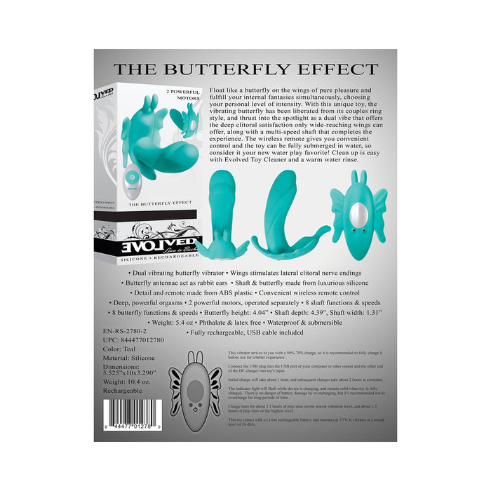Evolved The Butterfly Effect Rechargeable Remote-Controlled Dual Stimulator Teal