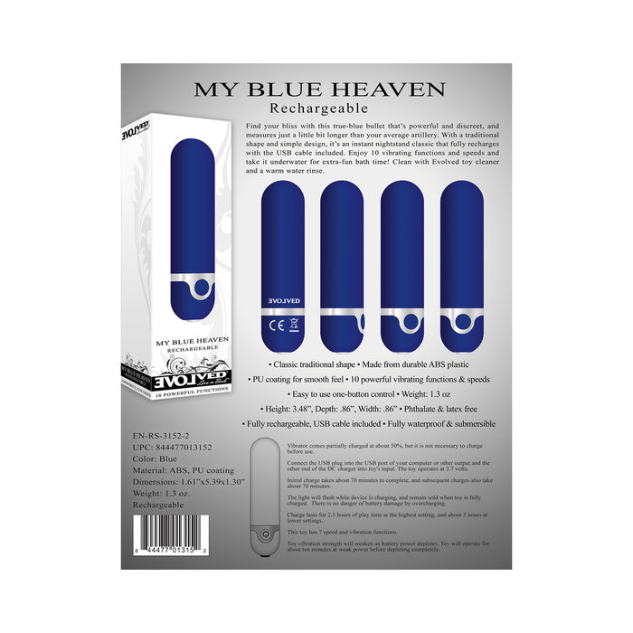 Evolved My Blue Heaven Rechargeable Bullet Vibrator Blue