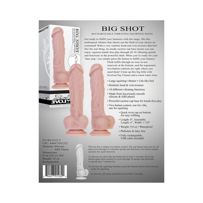 Evolved Big Shot Rechargeable Vibrating 8 in. Silicone Squirting Dildo Beige