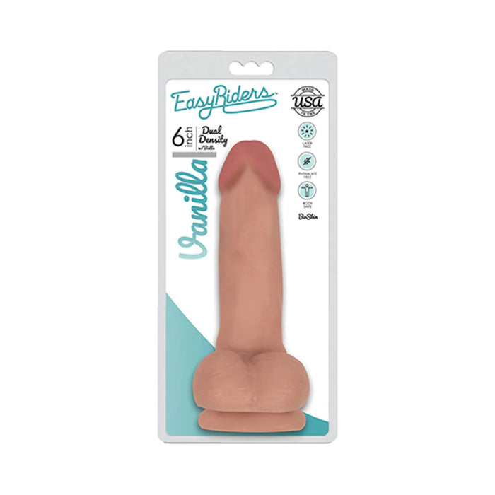 Curve Toys Easy Riders 6 in. Dual Density Dildo with Balls & Suction Cup Beige