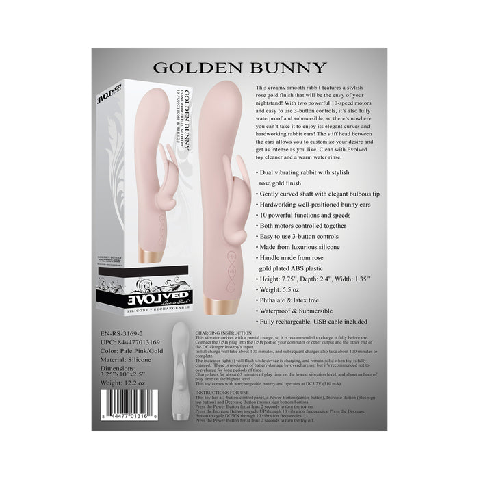 Evolved Golden Bunny Rechargeable Silicone Rabbit Vibrator Light Pink/Rose Gold