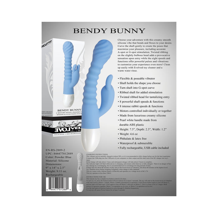 Evolved Bendy Bunny Rechargeable Poseable Silicone Rabbit Vibrator Blue