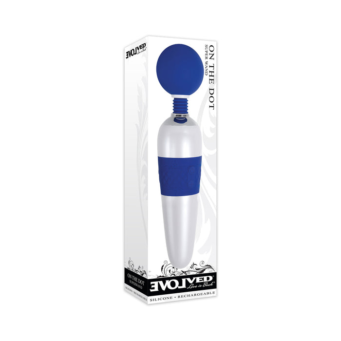 Evolved On The Dot Rechargeable Silicone Flexible Head Wand Vibrator Blue/White