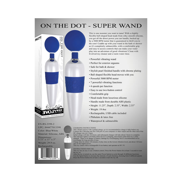 Evolved On The Dot Rechargeable Silicone Flexible Head Wand Vibrator Blue/White