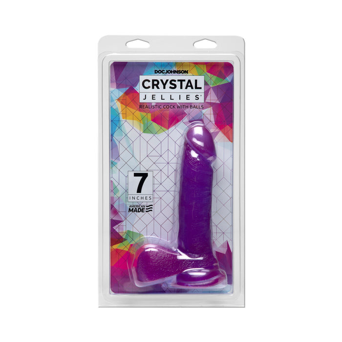 Crystal Jellies - 7in Realistic Cock w/Balls Purple