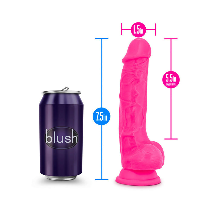 Blush Neo Elite 7.5 in. Silicone Dual Density Dildo with Balls & Suction Cup Neon Pink