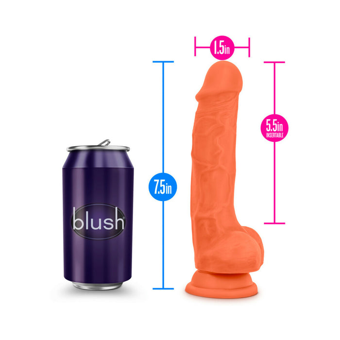 Blush Neo Elite 7.5 in. Silicone Dual Density Dildo with Balls & Suction Cup Neon Orange