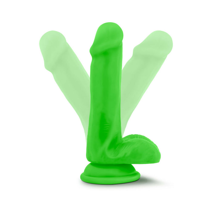 Blush Neo Elite 6 in. Silicone Dual Density Dildo with Balls & Suction Cup Neon Green