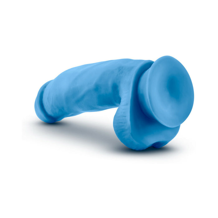 Blush Neo Elite 7 in. Silicone Dual Density Dildo with Balls & Suction Cup Neon Blue