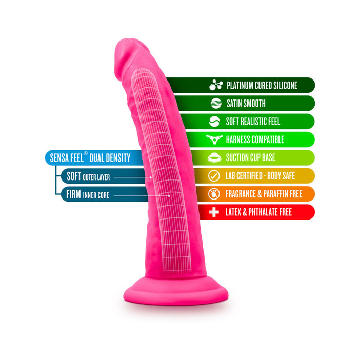 Blush Neo Elite 7.5 in. Silicone Dual Density Dildo with Suction Cup Neon Pink